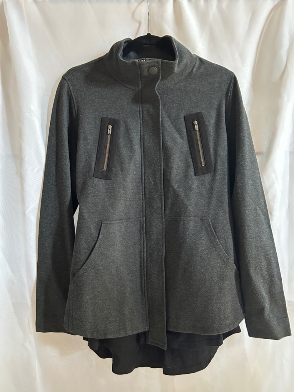 CAbi Charcoal Gray Utility Jacket with Zip Chest Pockets